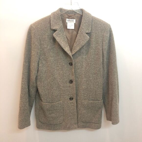 Olsen Collection Wool Blazer Tweed Tan Brown 8 EUC - Picture 1 of 6